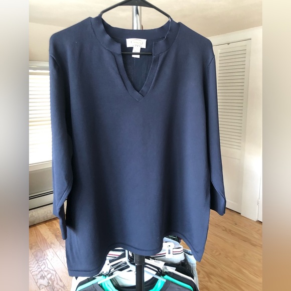 Talbots Navy Notch Neck 3/4 Sleeve Top size 1X - Picture 1 of 5